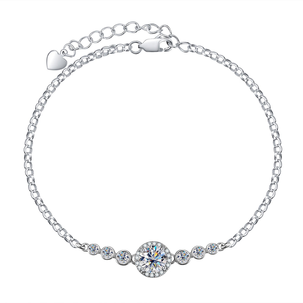 Round Cut Moissanite Silver Adjustable Bracelet