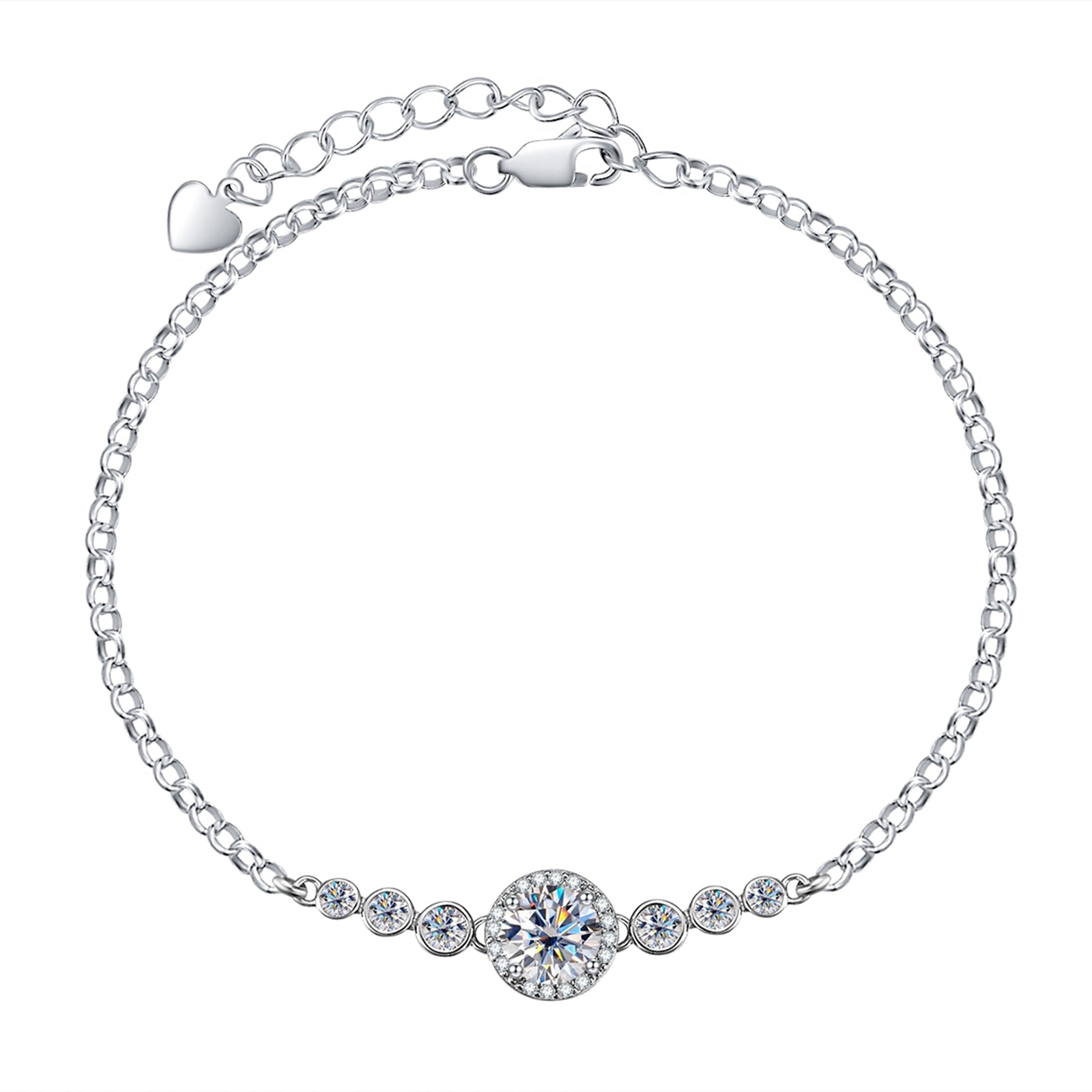 Round Cut Moissanite Silver Adjustable Bracelet