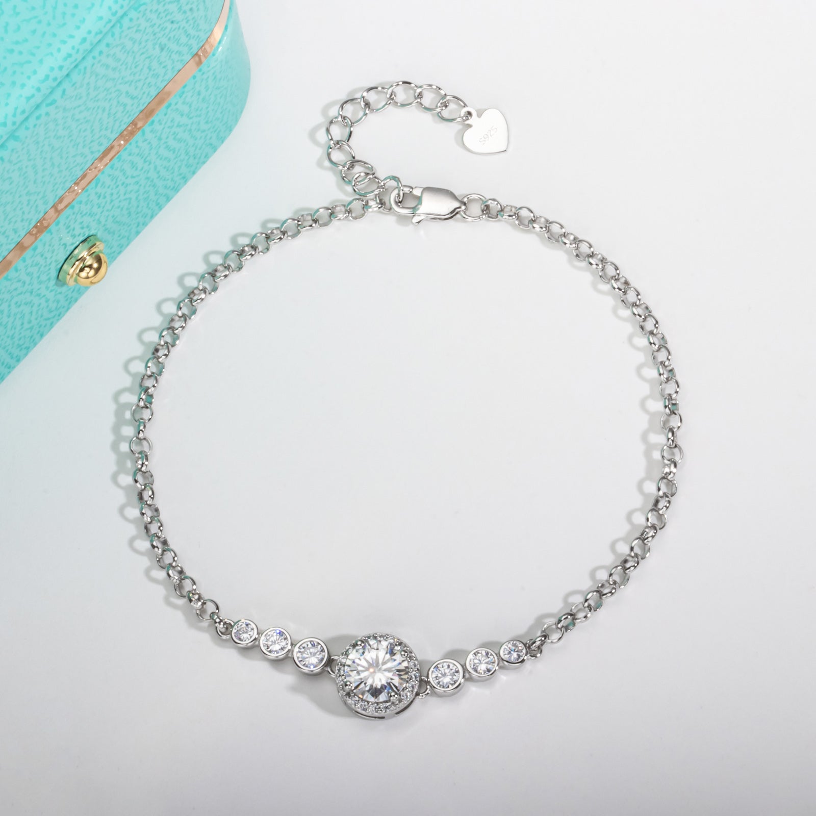 Round Cut Moissanite Silver Adjustable Bracelet