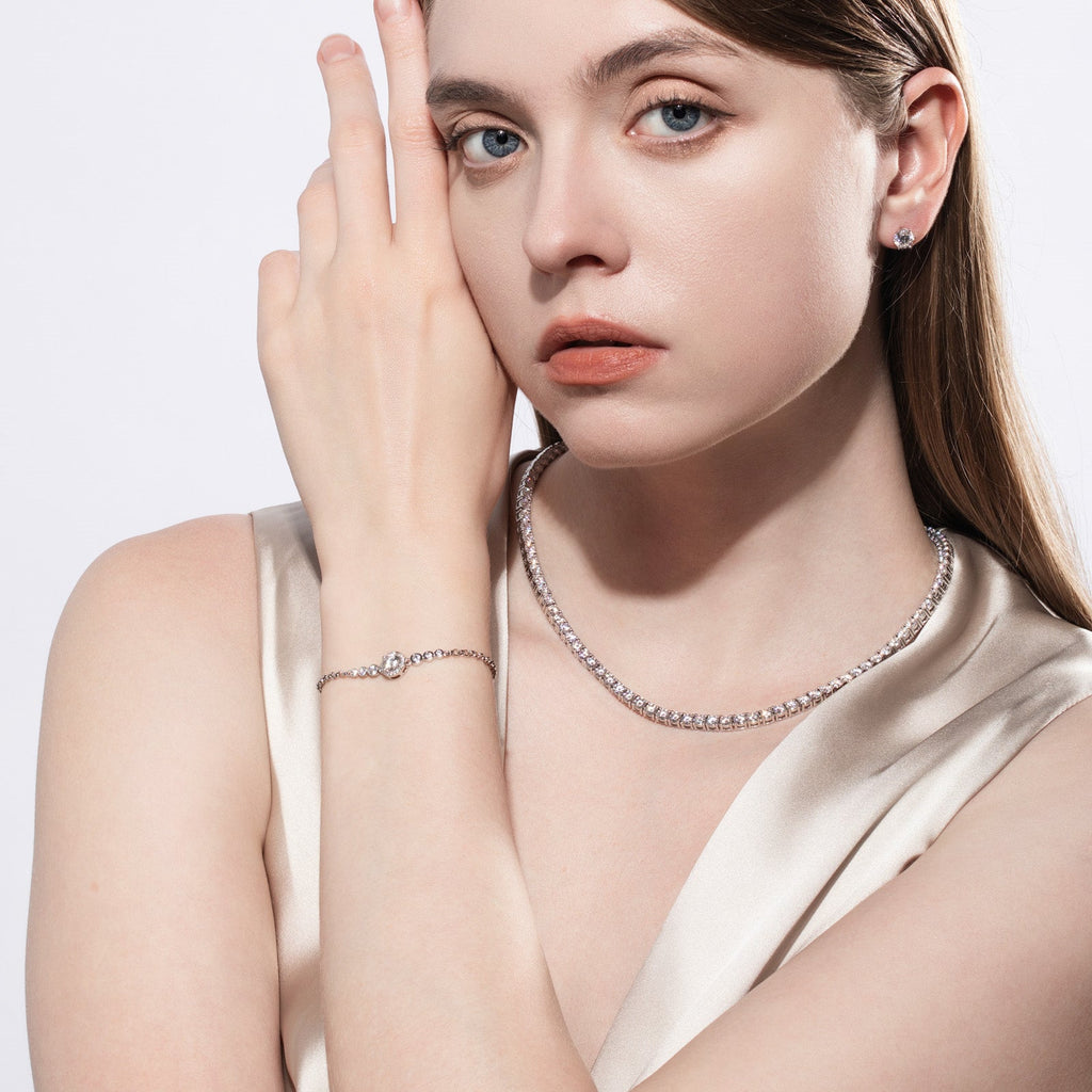 Round Cut Moissanite Silver Adjustable Bracelet