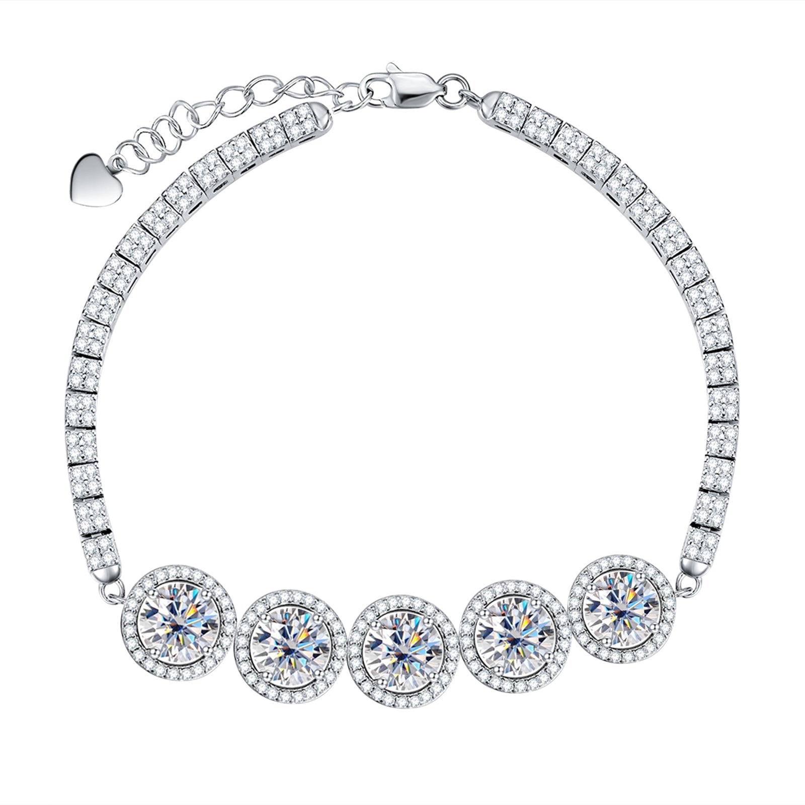Five-Stone Moissanite Silver Adjustable Tennis Bracelet