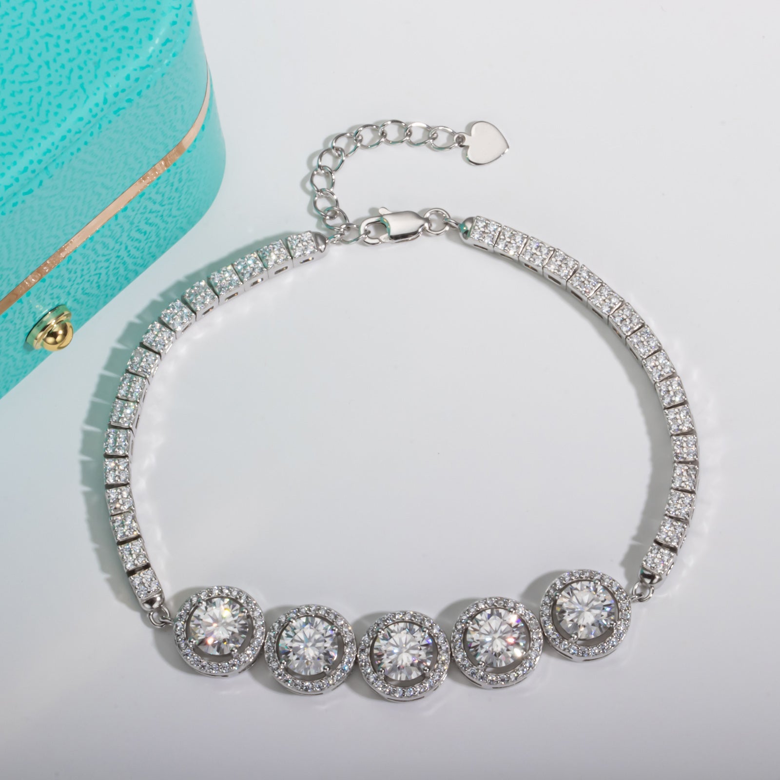 Five-Stone Moissanite Silver Adjustable Tennis Bracelet