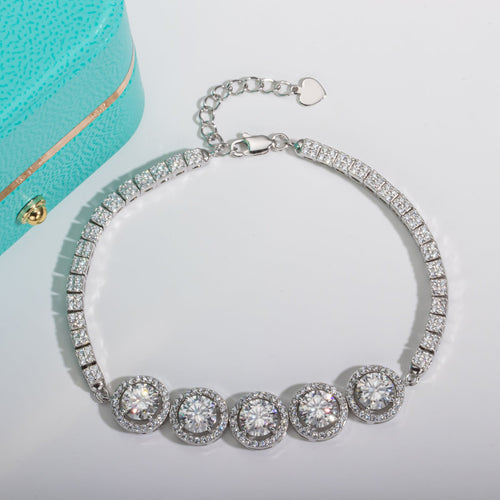 Five-Stone Moissanite Silver Adjustable Tennis Bracelet