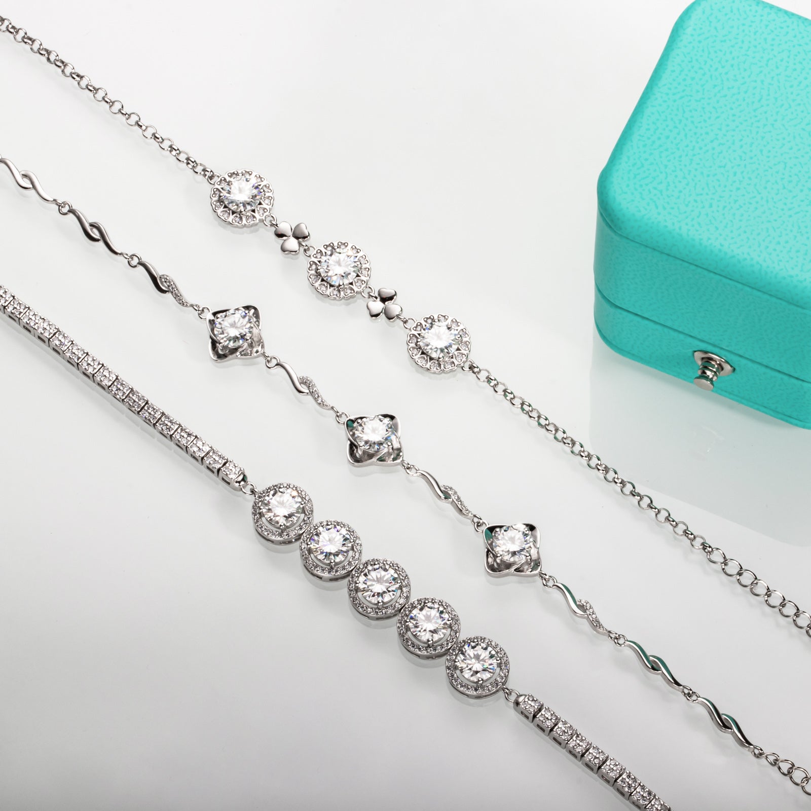 Five-Stone Moissanite Silver Adjustable Tennis Bracelet