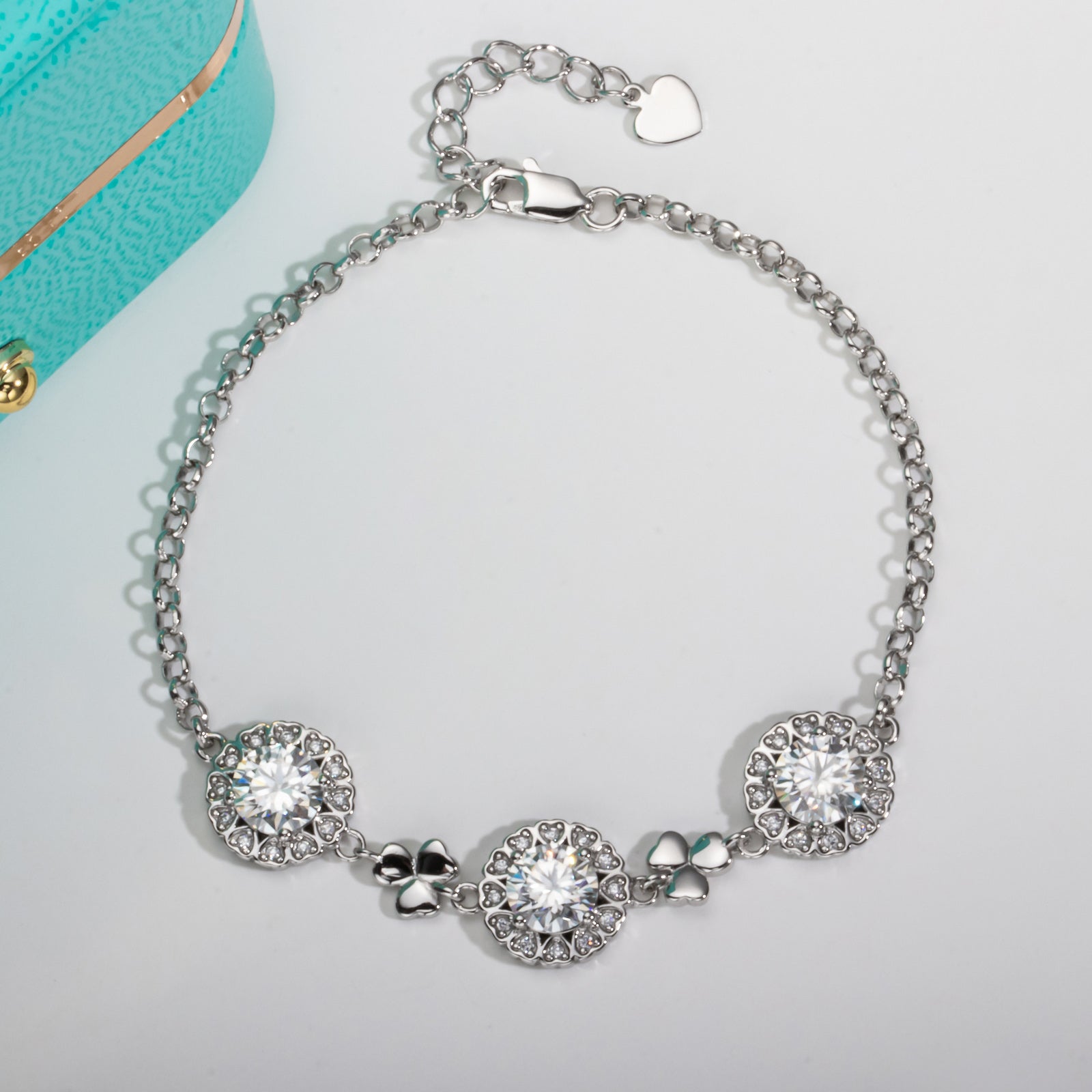 Moissanite Love Heart Silver Adjustable Bracelet