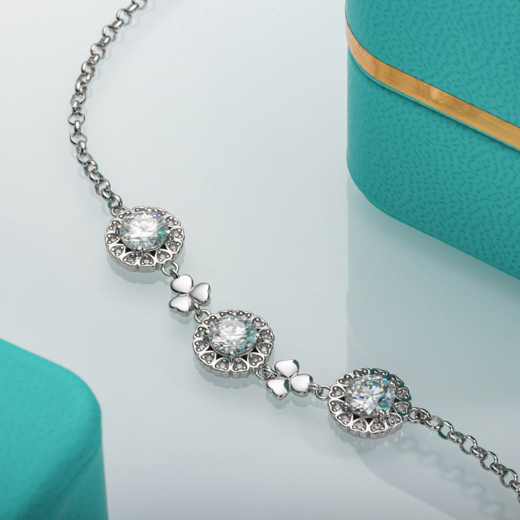 Moissanite Love Heart Silver Adjustable Bracelet