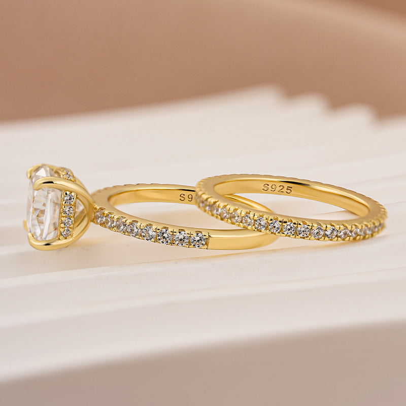 2.5 Carat Cushion Cut Bridal Wedding Ring Set Travel Ring With Half Eternity Wedding Band