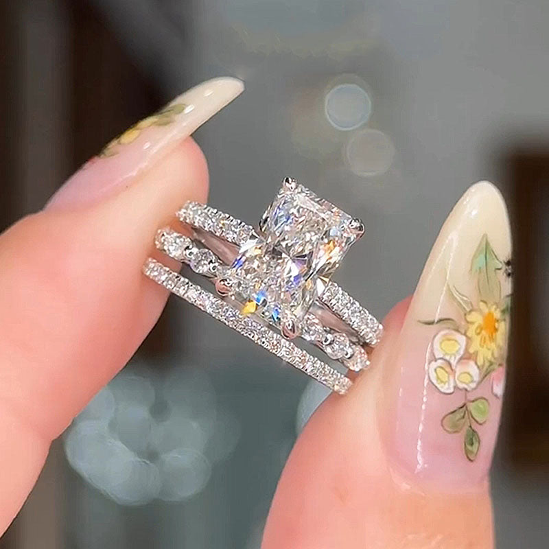 3PC Wedding Set Elegant 3.5 Carat Radiant Cut Simulated Diamond Engagement Ring with Round & Marquise Accents Bands