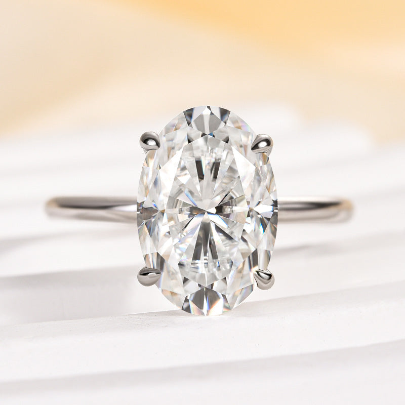 Classic 4.5Ct Solitaire Oval Cut Hidden Halo Engagement Ring In Sterling Silver