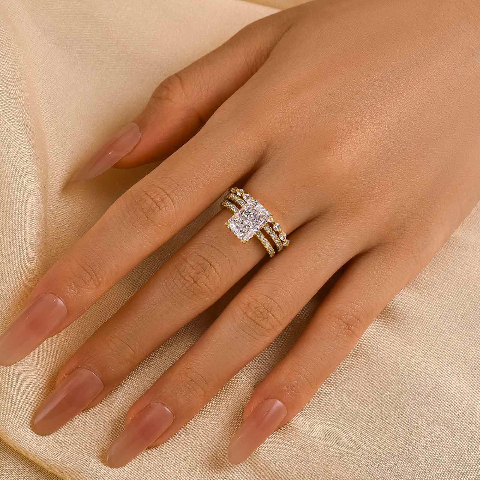 3PC Wedding Set Elegant 3.5 Carat Radiant Cut Simulated Diamond Engagement Ring with Round & Marquise Accents Bands