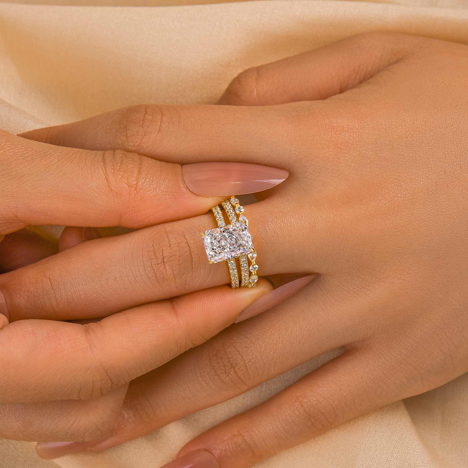 3PC Wedding Set Elegant 3.5 Carat Radiant Cut Simulated Diamond Engagement Ring with Round & Marquise Accents Bands