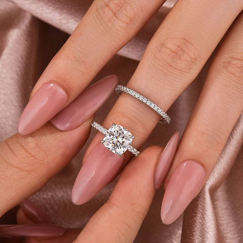 2.5 Carat Cushion Cut Bridal Wedding Ring Set Travel Ring With Half Eternity Wedding Band