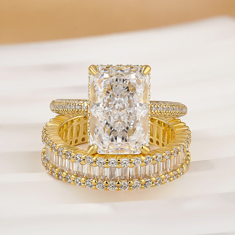 5ct Radiant Cut Wedding Ring Set — 925 Sterling Silver with Emerald Cut Band