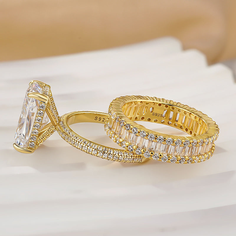 5ct Radiant Cut Wedding Ring Set — 925 Sterling Silver with Emerald Cut Band