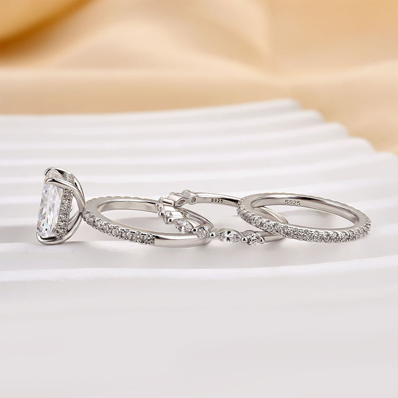 3PC Wedding Set Elegant 3.5 Carat Radiant Cut Simulated Diamond Engagement Ring with Round & Marquise Accents Bands