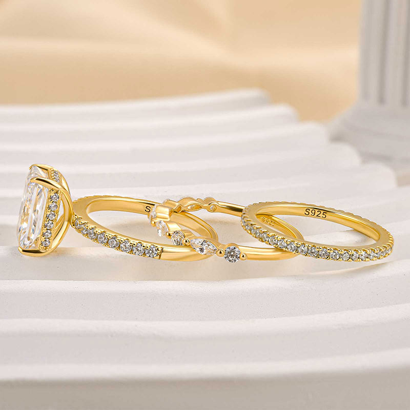 3PC Wedding Set Elegant 3.5 Carat Radiant Cut Simulated Diamond Engagement Ring with Round & Marquise Accents Bands