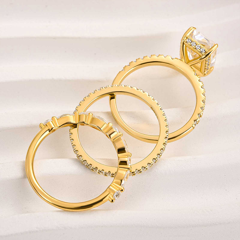 3PC Wedding Set Elegant 3.5 Carat Radiant Cut Simulated Diamond Engagement Ring with Round & Marquise Accents Bands