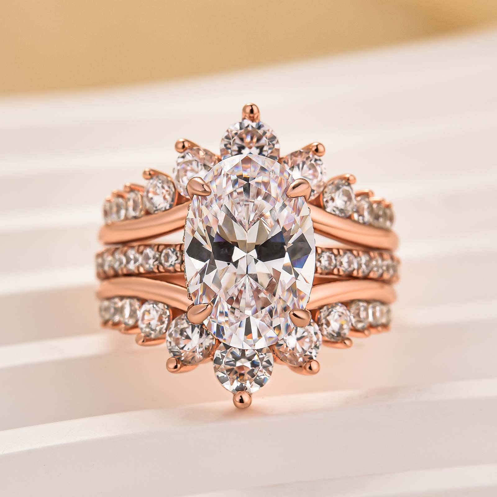 Exclusive 4.0Ct Oval Cut Wedding Ring Set Travel Ring With Jacket Wedding Band