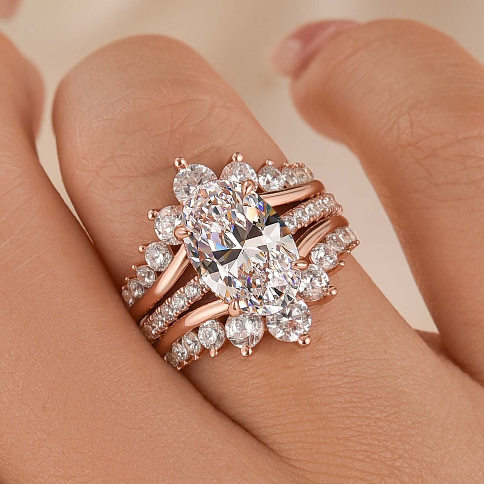 Exclusive 4.0Ct Oval Cut Wedding Ring Set Travel Ring With Jacket Wedding Band