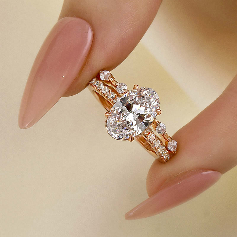 2.5Ct Oval Cut Wedding Ring Set Travel Ring With Classic Wedding Band