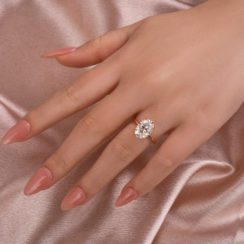 Classic 4.5Ct Solitaire Oval Cut Hidden Halo Engagement Ring In Sterling Silver