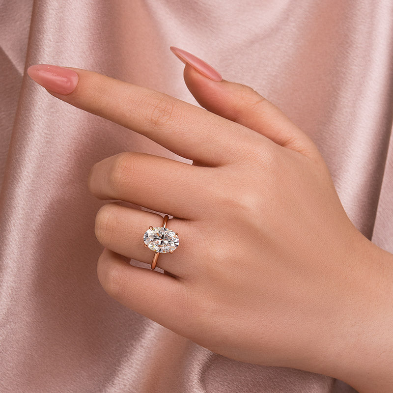 Classic 4.5Ct Solitaire Oval Cut Hidden Halo Engagement Ring In Sterling Silver