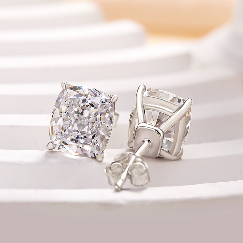 2.0Ct Classic Crushed Ice Cushion Cut Women's Stud Earrings In Sterling Silver