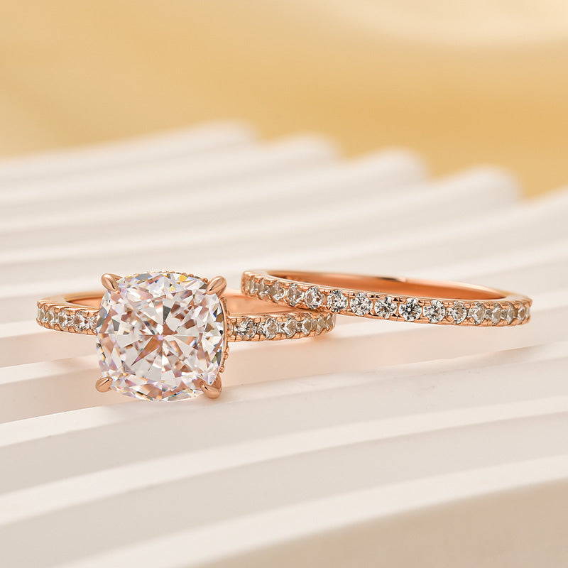 2.5 Carat Cushion Cut Bridal Wedding Ring Set Travel Ring With Half Eternity Wedding Band