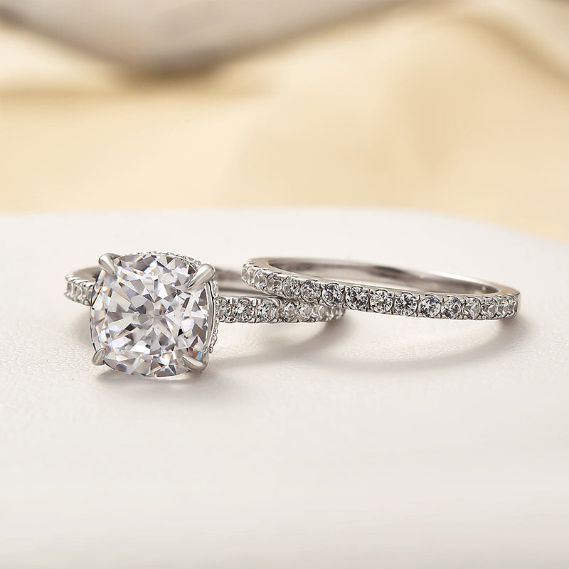 2.5 Carat Cushion Cut Bridal Wedding Ring Set Travel Ring With Half Eternity Wedding Band