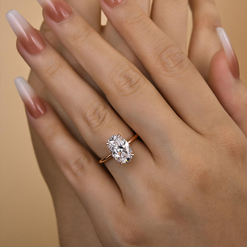 Classic 4.5Ct Solitaire Oval Cut Hidden Halo Engagement Ring In Sterling Silver