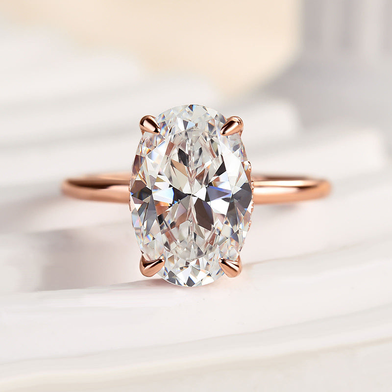 Classic 4.5Ct Solitaire Oval Cut Hidden Halo Engagement Ring In Sterling Silver