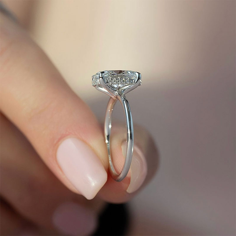 Classic 4.5Ct Solitaire Oval Cut Hidden Halo Engagement Ring In Sterling Silver