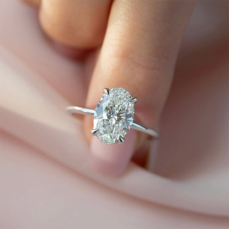 Classic 4.5Ct Solitaire Oval Cut Hidden Halo Engagement Ring In Sterling Silver