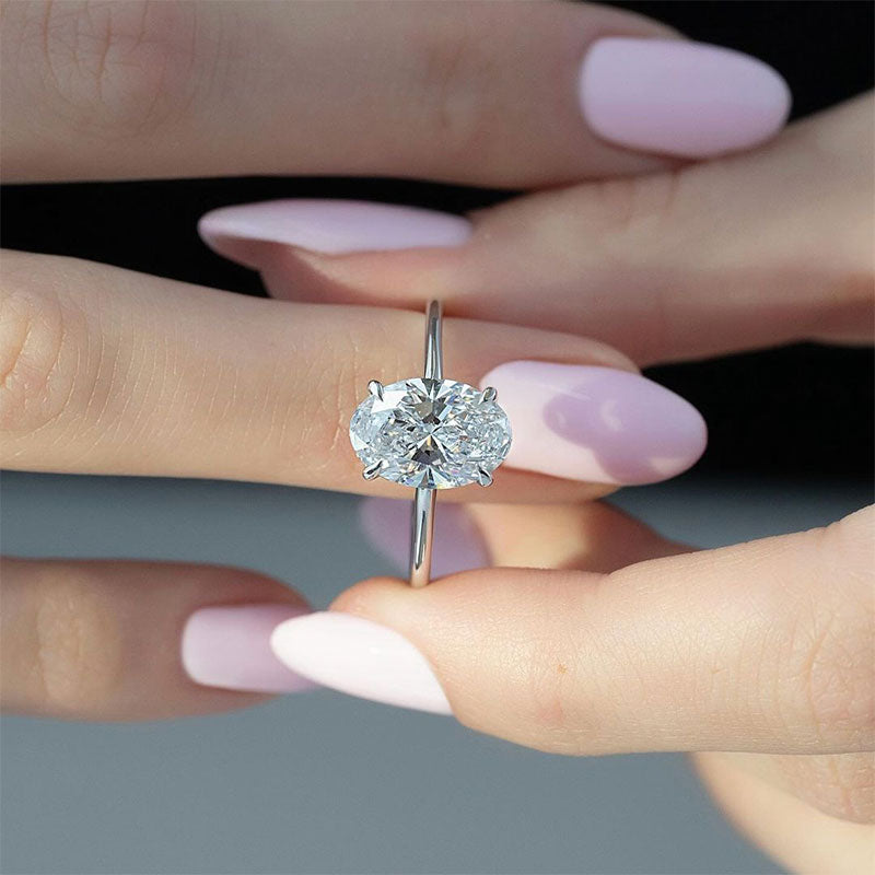 Classic 4.5Ct Solitaire Oval Cut Hidden Halo Engagement Ring In Sterling Silver
