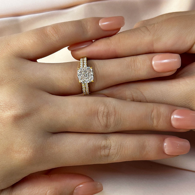2.5 Carat Cushion Cut Bridal Wedding Ring Set Travel Ring With Half Eternity Wedding Band