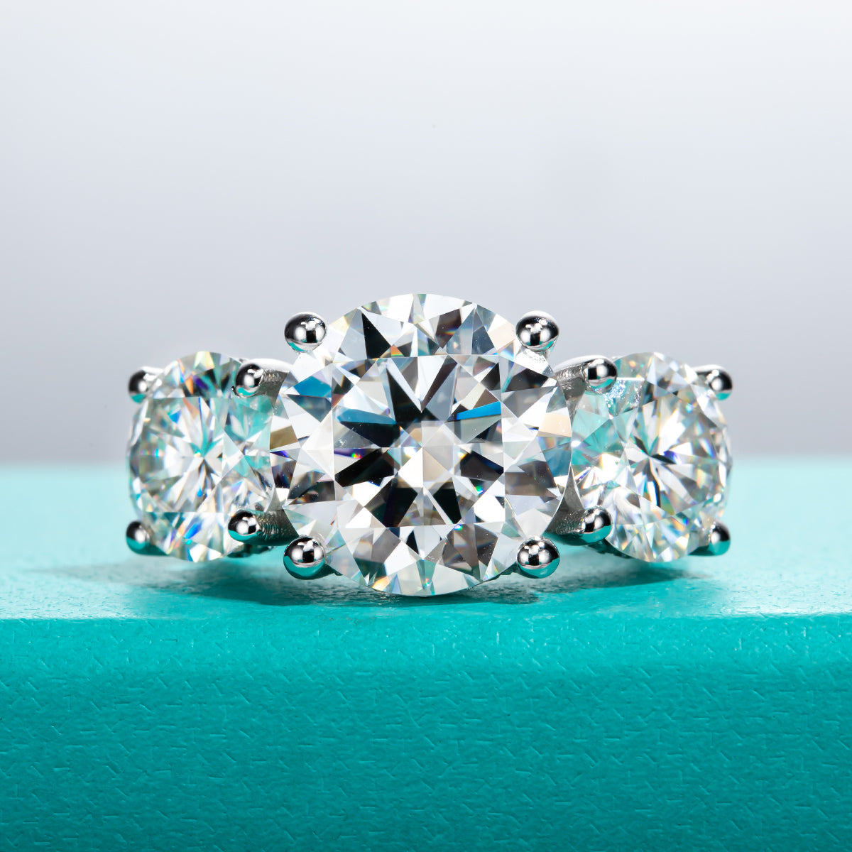 Round Cut 3 Stone Moissanite Engagement Ring (11 cttw)