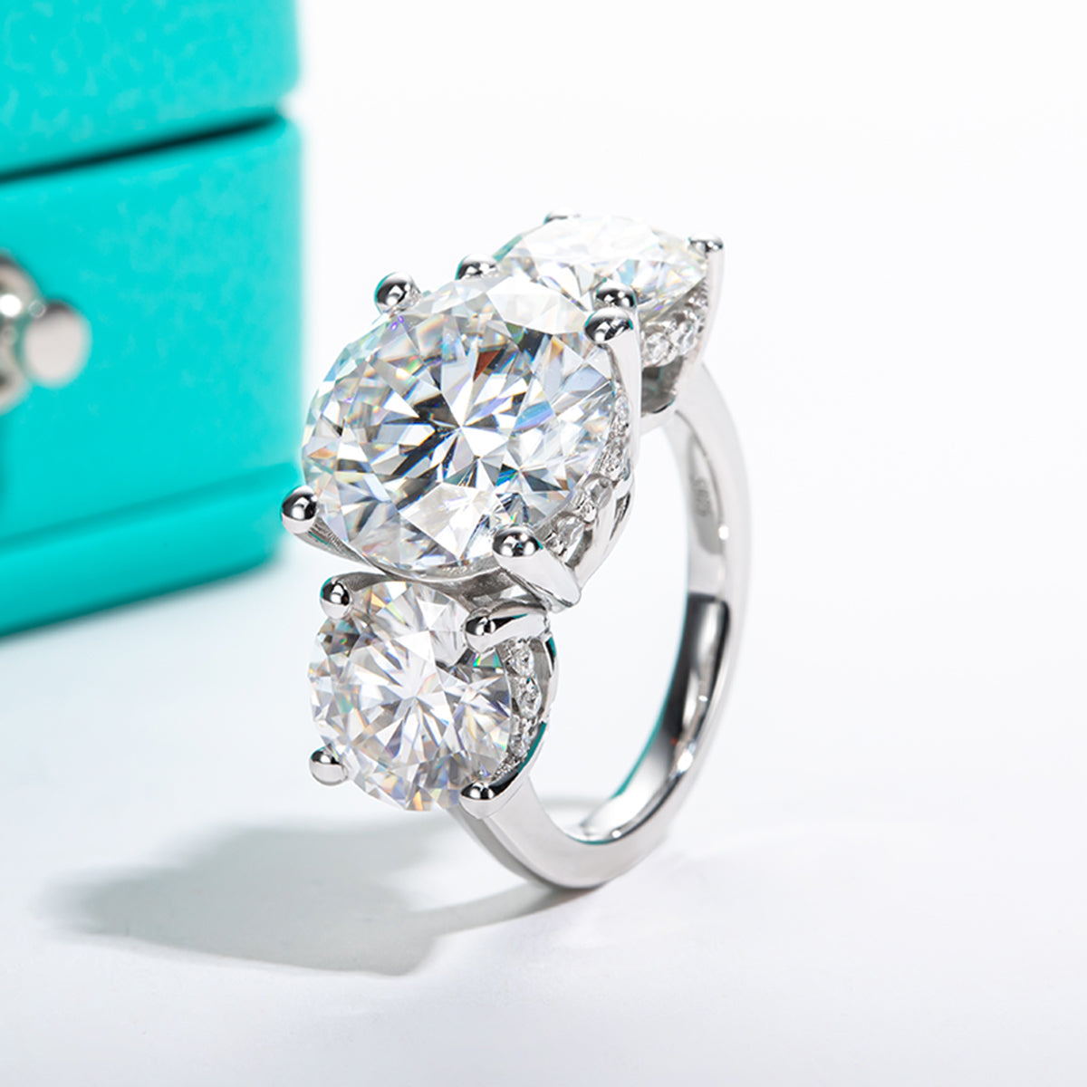 Round Cut 3 Stone Moissanite Engagement Ring (11 cttw)