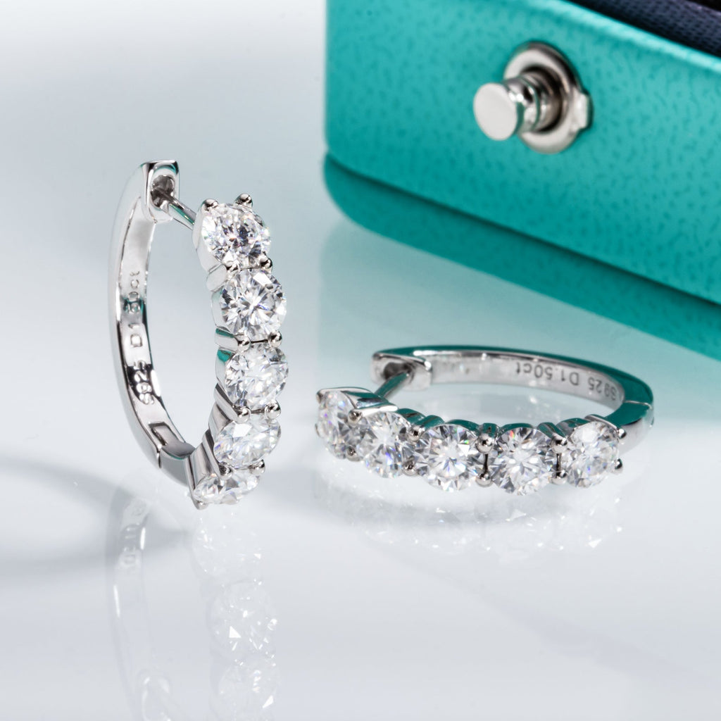 5 Stone Moissanite Hoop Earrings (3cttw)