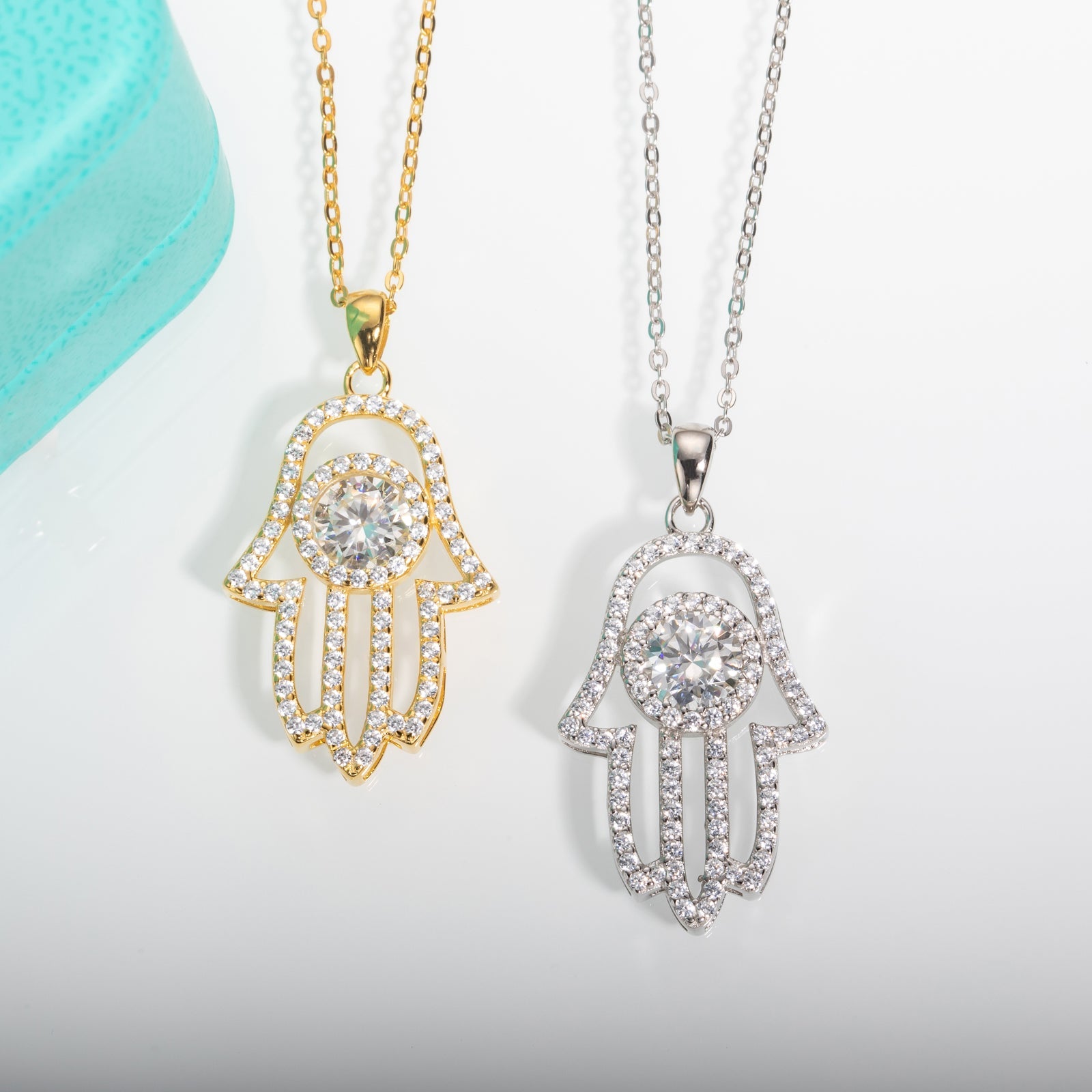 Moissanite Hamsa Hand of Fatima Pendant Necklace