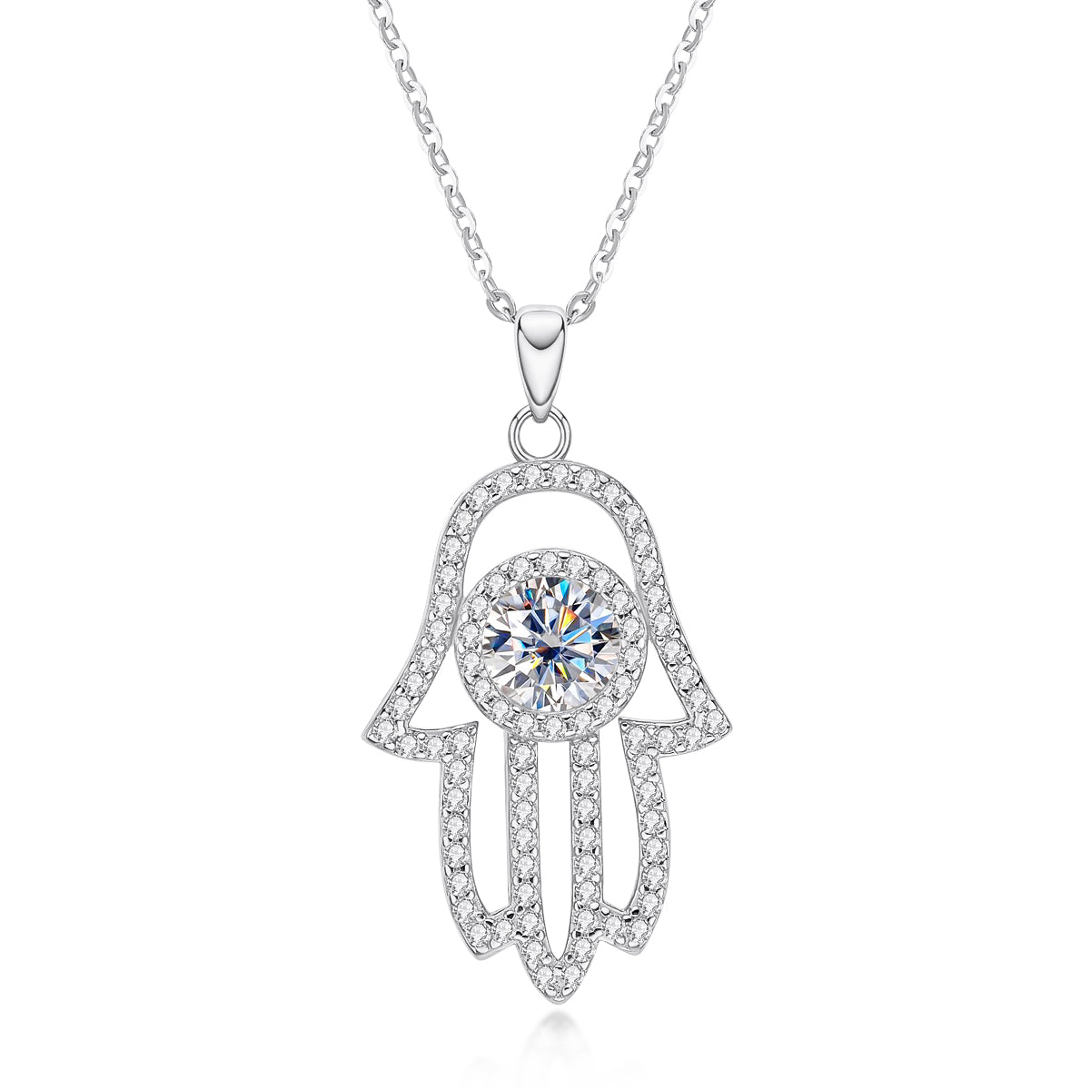Moissanite Hamsa Hand of Fatima Pendant Necklace