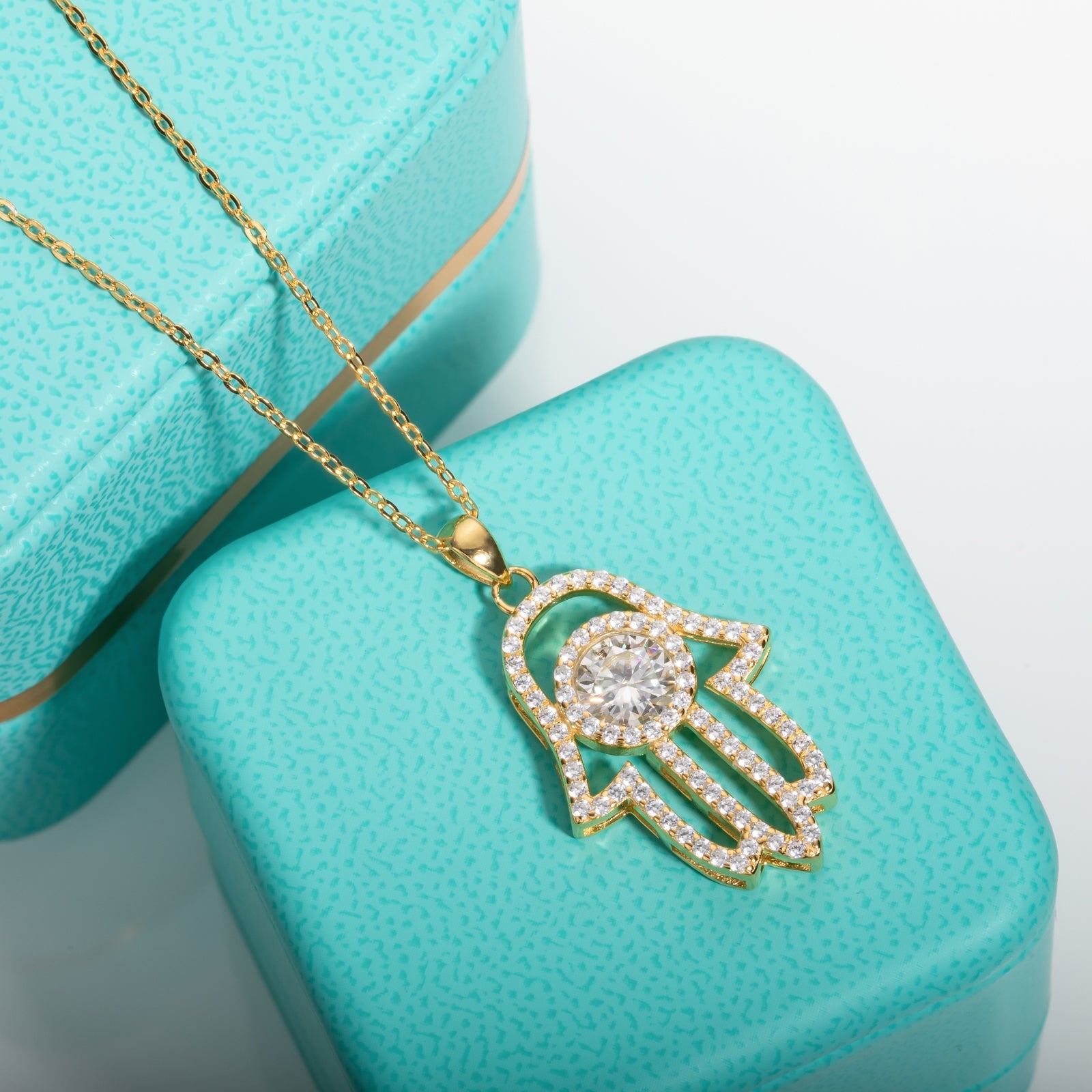 Moissanite Hamsa Hand of Fatima Pendant Necklace