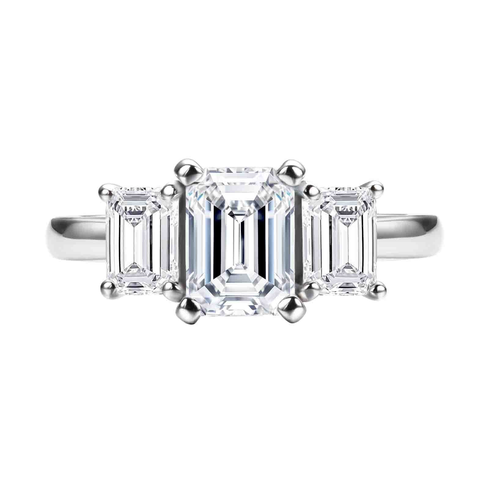 Emerald Cut 3 Stone Moissanite Engagement Ring (1.8 cttw)