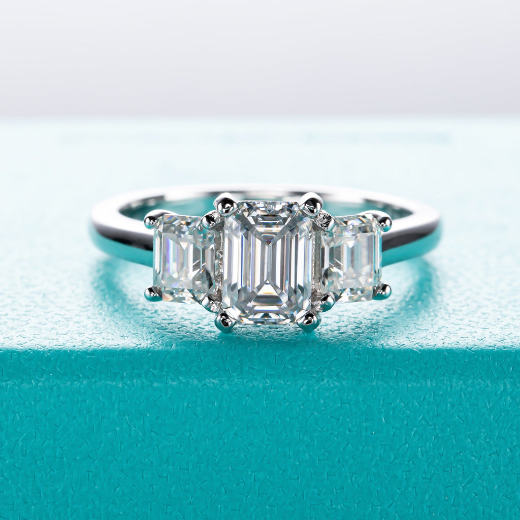 Emerald Cut 3 Stone Moissanite Engagement Ring (1.8 cttw)