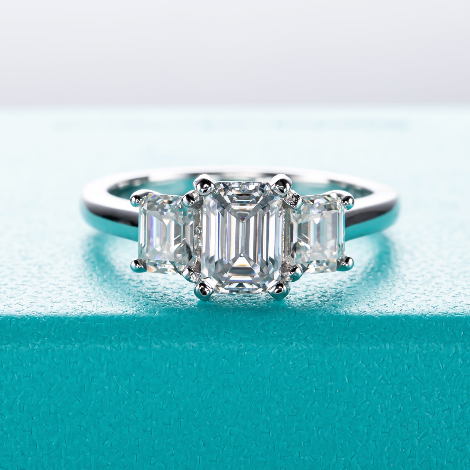 Emerald Cut 3 Stone Moissanite Engagement Ring (1.8 cttw)