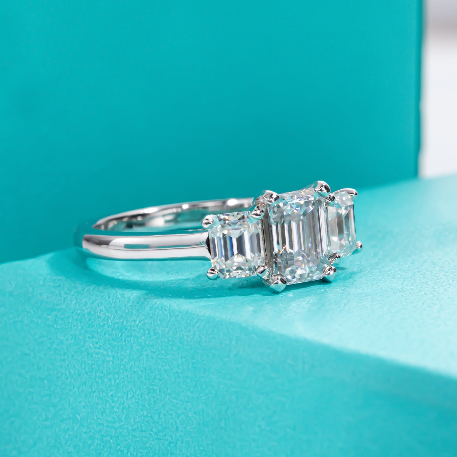 Emerald Cut 3 Stone Moissanite Engagement Ring (1.8 cttw)