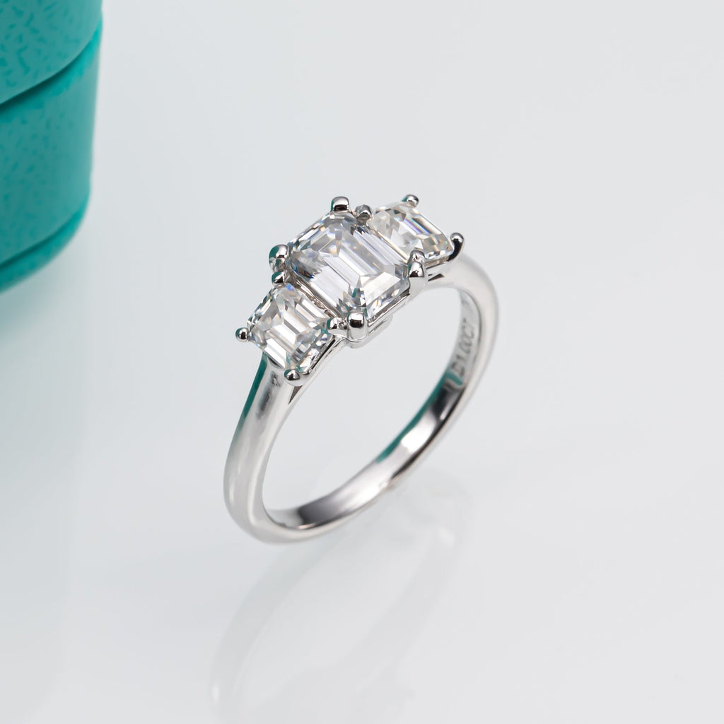 Emerald Cut 3 Stone Moissanite Engagement Ring (1.8 cttw)