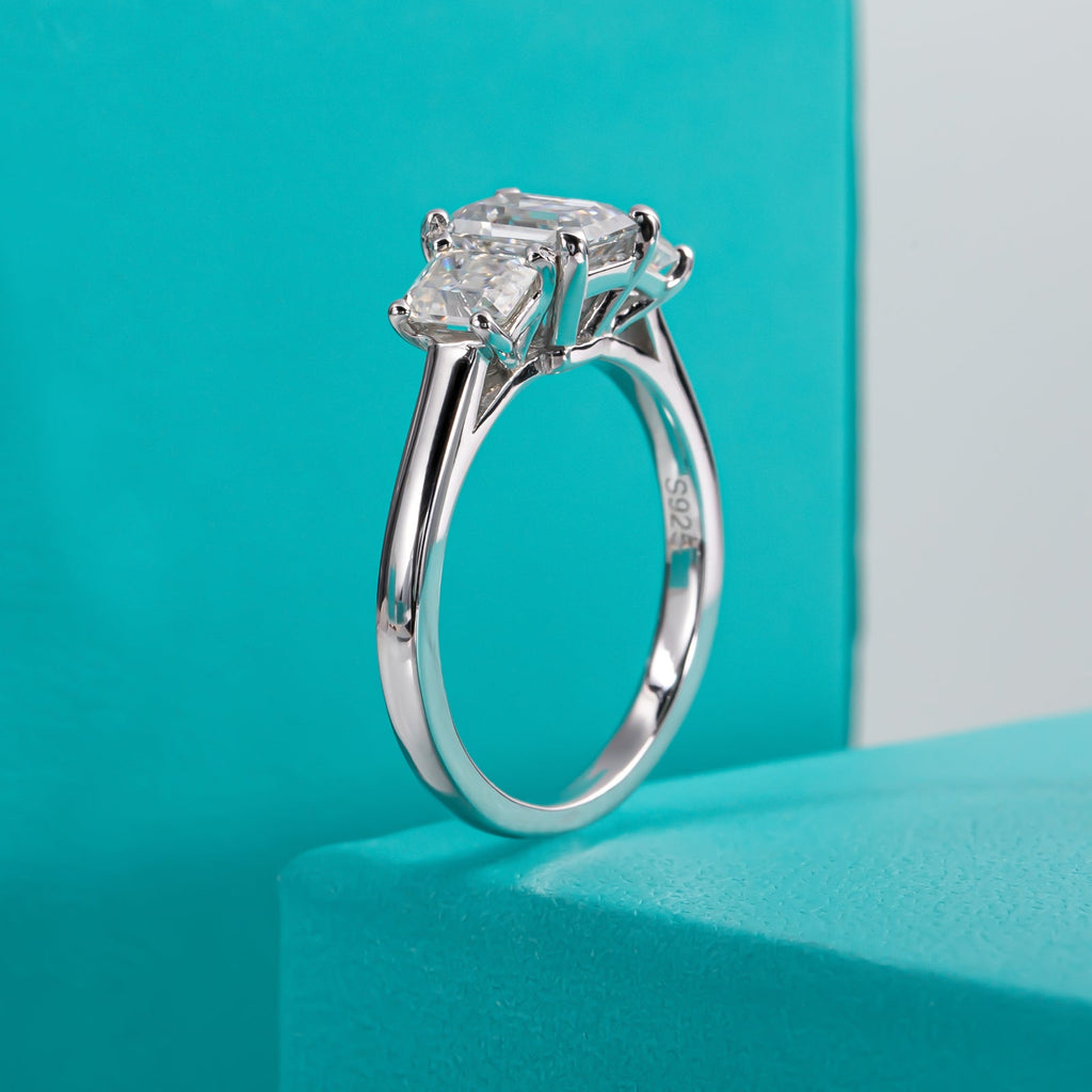 Emerald Cut 3 Stone Moissanite Engagement Ring (1.8 cttw)