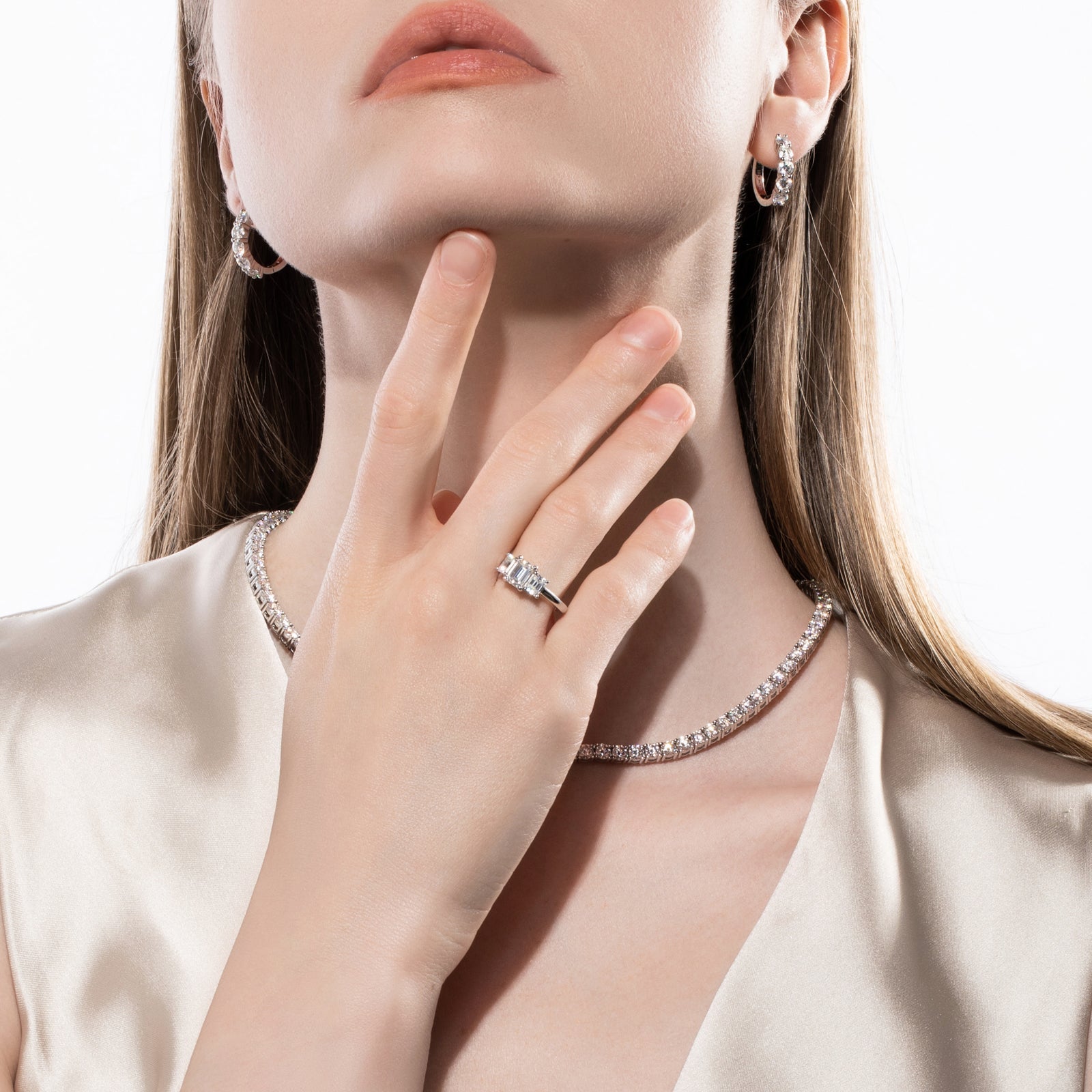 Emerald Cut 3 Stone Moissanite Engagement Ring (1.8 cttw)