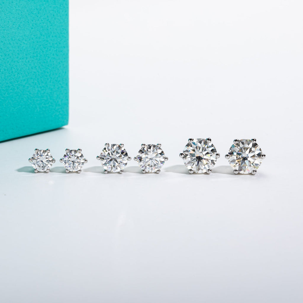 Round Cut Moissanite Stud Earrings (1/2/4/6cttw)