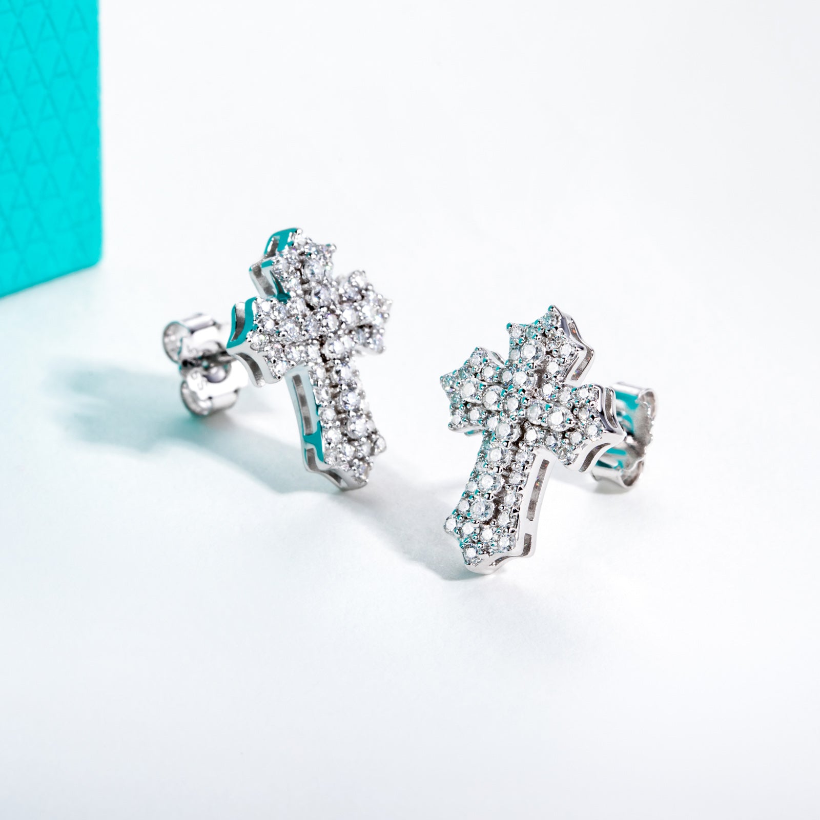 Iced Out Moissanite Cross Stud Earrings (0.78cttw)